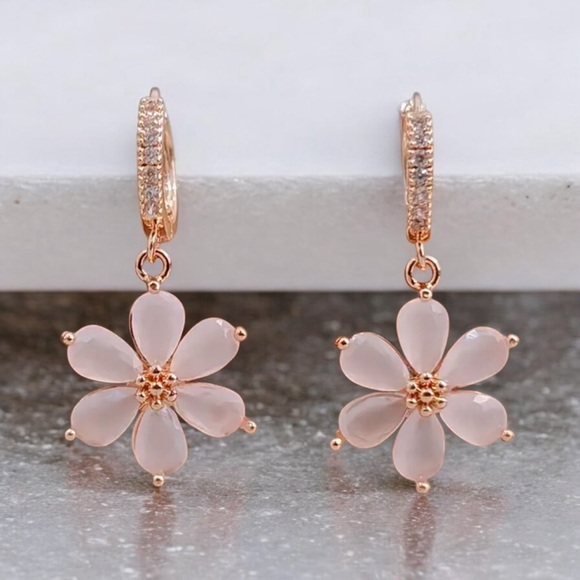 Amy Bee Jewelry Jewelry - Pink CZ flower 14k gold plated huggie earrings. New.